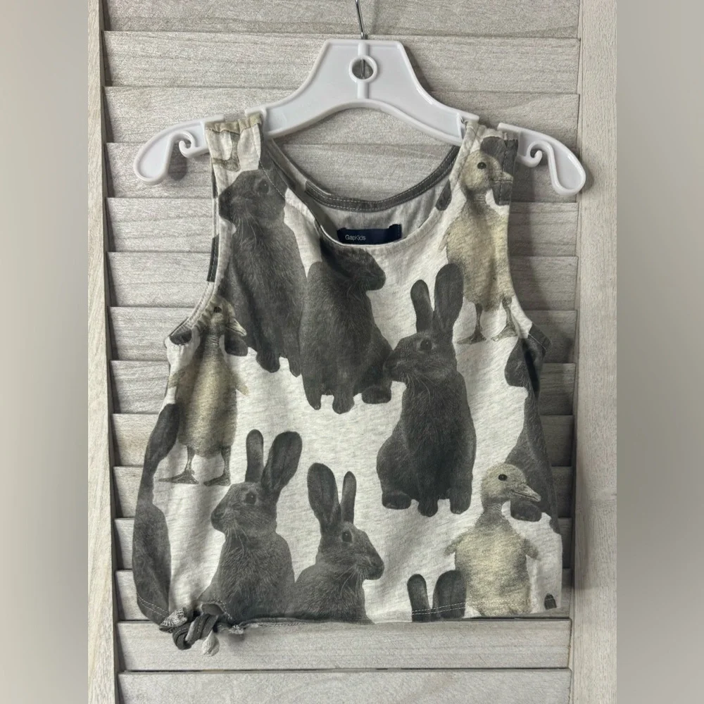 GAP Kids Bunny Rabbit Graphic Tank Top Girls Size 4/5 Small Woodland Cute